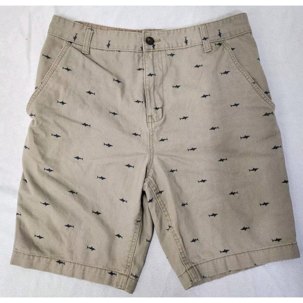 Faded Glory 72 Chino Shorts Mens ALL OVER SHARK PATTERN Cotton Size 34